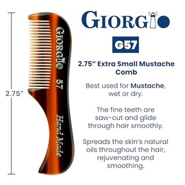 Giorgio G57 Peine extra pequeño de 2.75 pulgadas para barba y bigote de dientes finos para hombre para aseo y peinado del vello facial. Peine de bolsi