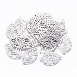 Ipotkitt - 200 dijes de hojas de acero inoxidable 304 de hojas de árbol huecas de hojas de árbol para hacer joyas, manualidades, arete, collares, pulseras, llaveros, decoración de cartera