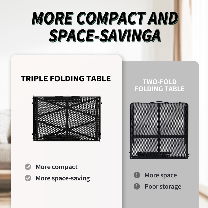 Folding Gril Table, 4x2 FT Camping Table with Mesh Desktop,Height