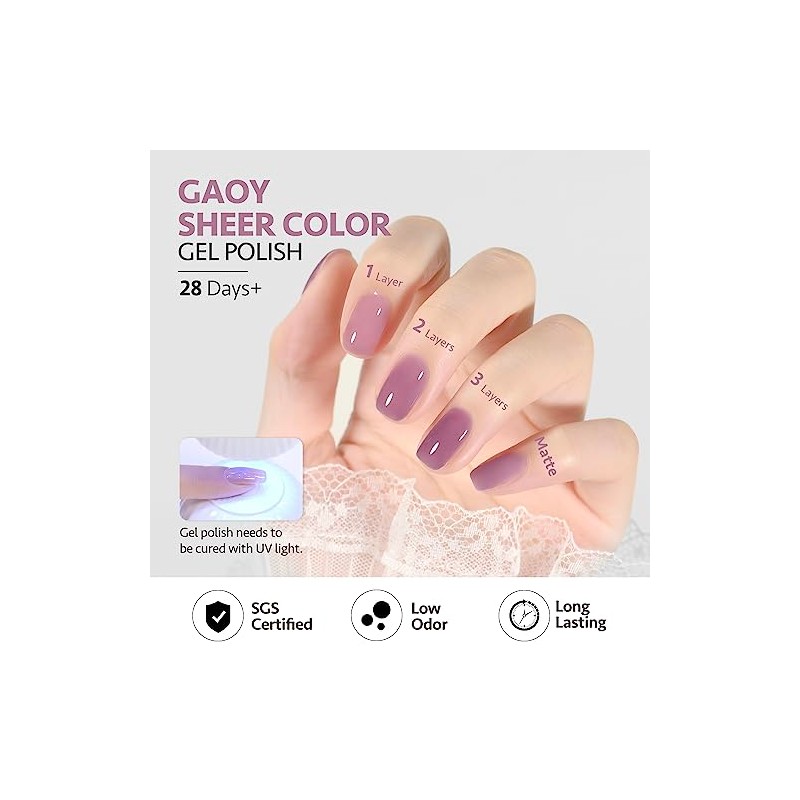 GAOY- Esmalte de uñas en gel Jelly Nude Purple, 16