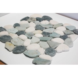 FuStone Marble Tiles Interlocking Pebble Decorative Tiles Natrual River Rock Stone Tile(5-Sheets) Kitchen Floor Bathroom Patio Stones PT204-5