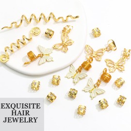VENOFEN 18PCS Hair Jewelry for Braids Gold Butterfly Braids Clips Cuffs Metal Snake Spiral Loc Jewelry Multi Style Braid Accessories for Women and Girls