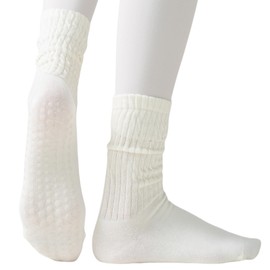 Slouch Yoga Socks for Women Grippy Non Slip Scrunch Cotton Pilates, Dance, Barre, Gym Girl's Barefoot Soft Boot Socks, Yjw-jsdd-milky, 5.5-9.5