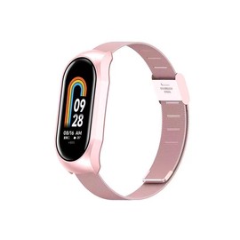 Metal Strap Compatible with Mi Band 8, Mi 8 Bands Replacement Strap Bracelet Wristband Accessories with Metal Frame (Rose Pink)