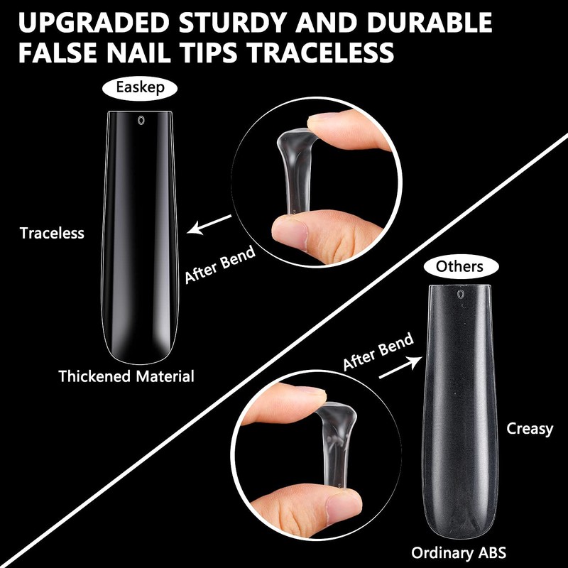120 puntas de uñas extra largas con caja, transparentes XXL