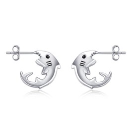 VENACOLY Shark Earrings 925 Sterling Silver Cute Animal Bite Earrings Ocean Shark Jewellery Gifts for Women Girls, Sterling Silver, No Gemstone