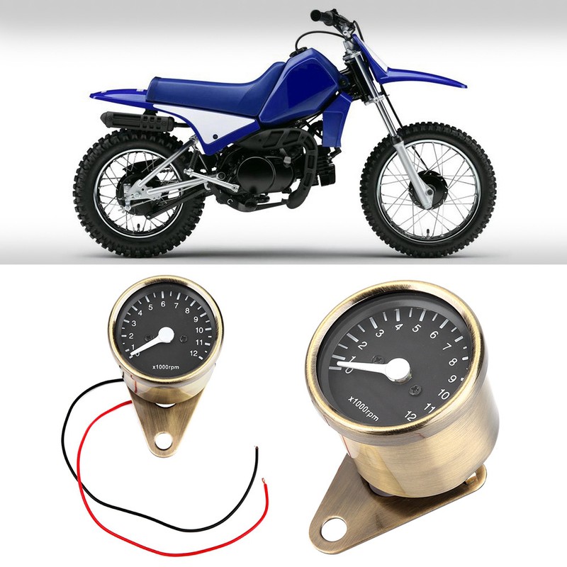 Motorcycle LED Tachometer Speed Meter 12V Universal Autocycle Accessory (Brass)