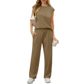 GRECERELLE Womens Sweatsuits 2 Piece Set Comfy Sets For Women Clothing Loungewear Sets Woman Resort Wear Khaki-S