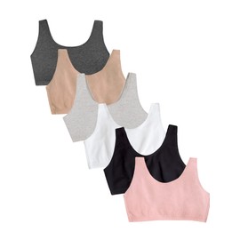 Fruit of the Loom Women's Built Up Tank Style Sports Bra Value Pack, Sand/White/Heather Grey/Black/Blushing Rose/Charcoal