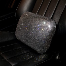 Carwales Lumbar Support Pillow Summer Decorative for Car Soft Bling Accessories Sparkly Diamond Rhinestone for Women Girls, Universal Office Chair Lower Back Cushion Rubber Black