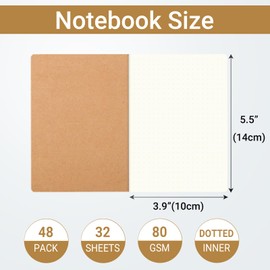 zmybcpack 48 Pack A6 Dot Grid Paper Notebook, Small Dot Grid Journal Notebook, Pocket Dot Grid Subject Notebooks Wire-Bound with Kraft Cover, 30 Sheets / 60 Dot Grid Pages