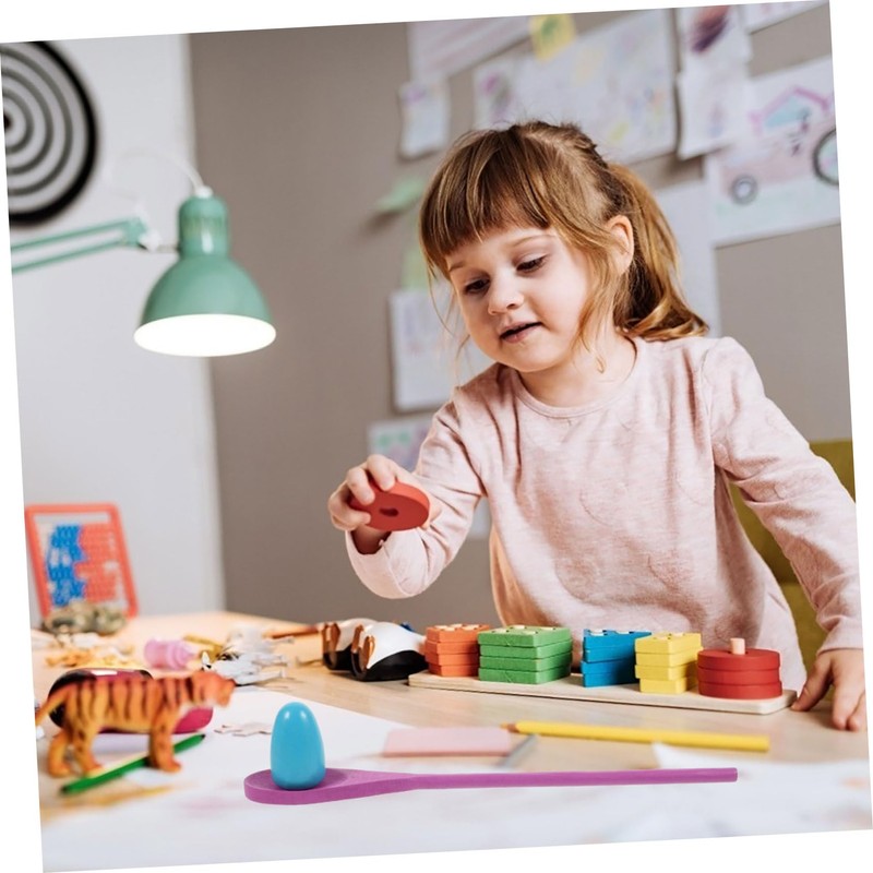 Kisangel 6 Sets Balance Game Egg Spoon Race Wooden Sensory