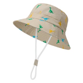 Century Star Sun Hat Children's UV Protection Sun Hat Baby Adjustable Tie Straps Breathable Fishing Hat Boys Girls, khaki dinosaur, 2 - 4 years