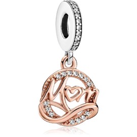 MSPOVOF Two-tone Mom Dangle Charms Bead for Bracelets and Necklaces 925 Sterling Silver For Women Jewelry Present