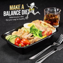 HUIJING 30 oz Bulk 150 Pack Takeout Food To-Go Containers with Lids Rectangular Plastic