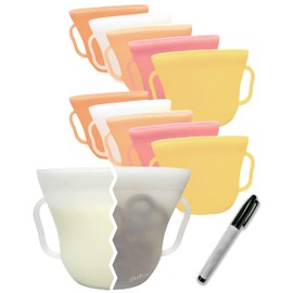 purifyou Platinum Silicone Bags Reusable Storage, 4oz Set Of 10 With Erasable Bag Marker for Snack, Sandwich & Fruits Freezer Storing, Microwavable, Dishwasher Safe & Leak-free Food Storage Bag