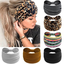 AWUMBUK Wide Headbands for Women Knotted No Slip Head Bands Soft Turban Headband Hair Accessories Boho African Solid Color Head Wraps for Women Yoga Workout Pack of 6