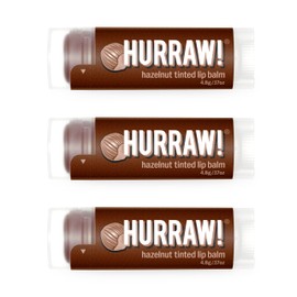 HURRAW Bálsamo Labial Con Color Avellana, Paquete De 3(Color Marrón Translúcido). Orgánico, Certificado Vegano, Sin Crueldad Animal Ni Gluten....     