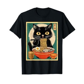 Cat Ramen Japanese Funny Graphic Tees Kawaii Cat Anime Gifts T-Shirt