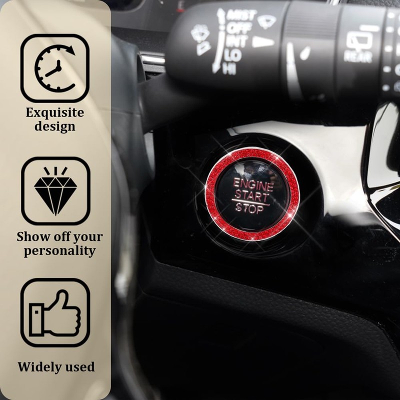 RGOAANC Crystal Rhinestone Engine Start Stop Decoration Ring, Push Button