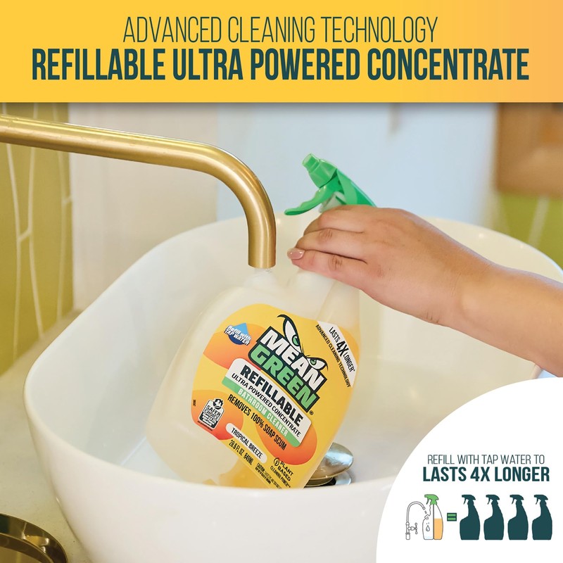 Mean Green Refillable Ultra Powered CONCENTRATE Bathroom Cleaner, Tropical Breeze,