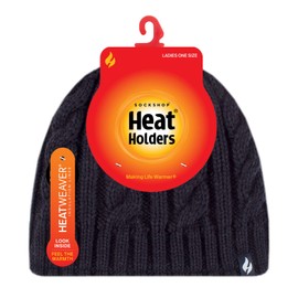 HEAT HOLDERS - Womens Thermal Fleece Lined Cable Knit Winter Beanie Hat 3.4 tog (One Size, Navy Blue)