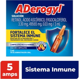 ADerogyl Multivitamínico 5 Ampolletas de 3 ml. Con Vitaminas A, C y D, Fortalece el Sistema Inmune y Refuerza tus Defensas