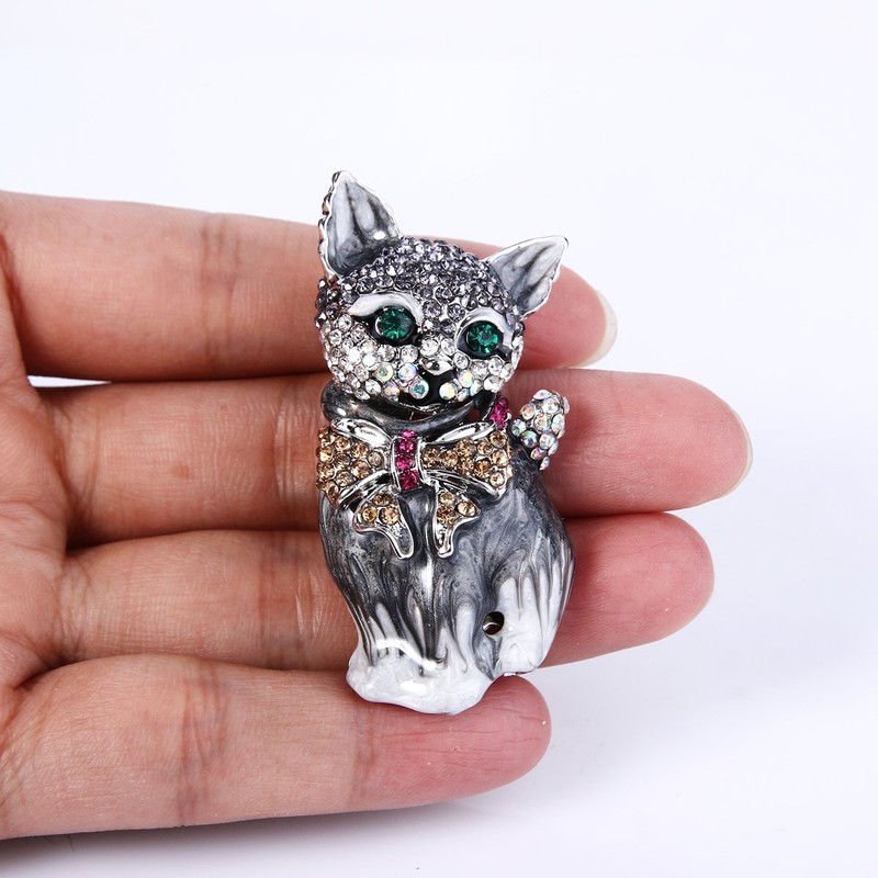 Ever Faith Plump 3D Cat Pet Austrian Crystal Enamel Brooch