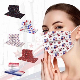 50 Pack Patriotic Disposable Adults Face Masks with Nose Wire, 3 Ply Protective Disposable Face Masks with 4th of July Independence Day Designs for Women Men Holiday (Mixed-01)