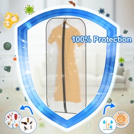 GoMaihe Garment Bag Pack of 8 60 cm x 120 cm Long Transparent Suit: Clothes Bags with Zip for Suits Dresses Shirts Jackets Coats Clothing Storage Black