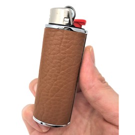 Metal Leather Lighter Case Cover Holder fits BIC Full Standard Size Lighter J6 Metal Lighter Case Cover Holder Vintage Retro Lighter case in Brown Color