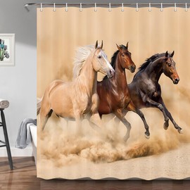 Shocur Horse Shower Curtain, Western Farm Animal Running in Desert Farmhouse, 72 x 72 Inches Polyester Fabric Bathroom Decor with 12 Hooks