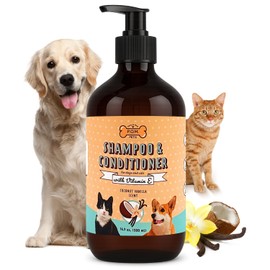 POM Pets 2-in-1 Organic Dog Shampoo & Conditioner – Itchy Skin Relief, Dog Deshedding, Detangles Fur, Cat Shampoo, Paw Cleaner for Dogs, Natural Coat Defense Formula