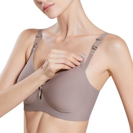 ZUMIY Nursing Maternity Bra Ultra Smooth, Seamless Pregnancy Breastfeeding Bra with Thin Cup Removable Pads, Natural Shape, Sleep Nursing Bralette (XXXL,Grey)