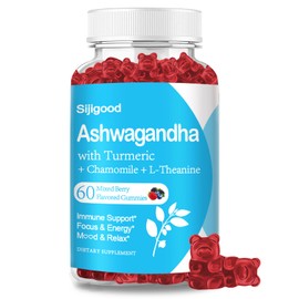 Sijigood Ashwagandha Gummies with L-theanine, Ashwa Root Supplement Gummy for Women Men, 60 Mixed Berry Flavored Gummies