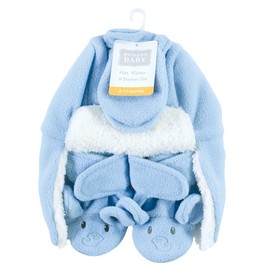 Hudson Baby Baby Trapper Hat, Mitten and Bootie Set, Blue Elephant, 6-12 Months