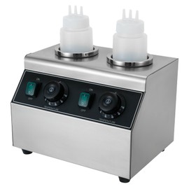 Electric Bottle Warmer with Bottle, Double Head 0.68L Commercial Cheese Dispenser, Hot Fudge Warmer 86-176℉ Temp Adjustable, PVC Bottle Nacho Cheese Sauce Warmer for Hot Fudge Cheese Caramel