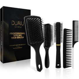 DUAIU Hair Brush Set, 5Pcs Paddle Hairbrush for Men and Women, Round Quiff/Nine-Row/Rat Tail/Wide Tooth Styling Comb and Brush Set for Curly Long Thick Thin Hair - Great on Wet or Dry Use, No More Tangle