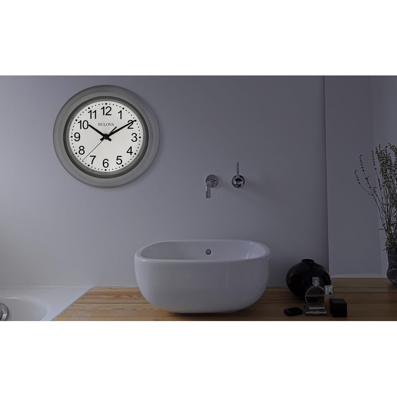 Bulova C4865 Night Vision Lighted Dial Wall Clock, 10", White