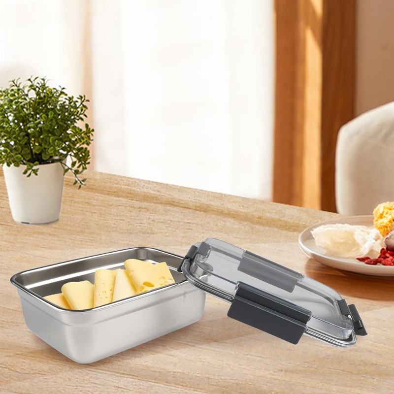 Yomjarl Cheese Container for Refrigerator,Cheese Stainless Steel Container with Lids,Deli