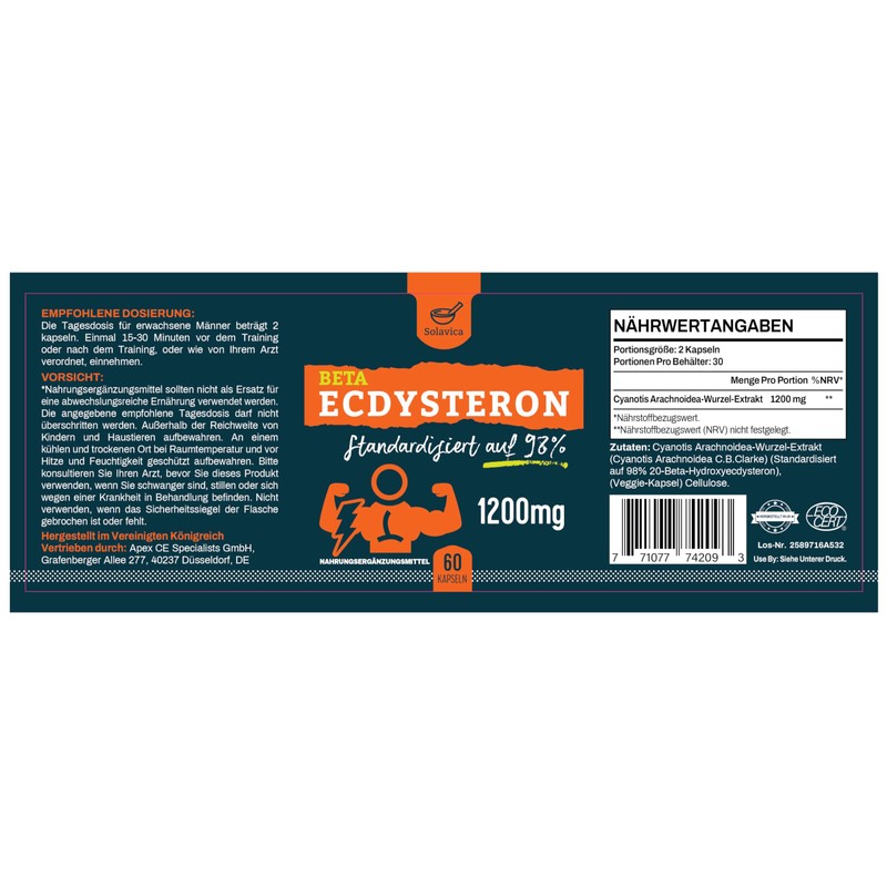 Beta-Ecdysterone Supplement 1200 mg per Serving - 1 Month Supply