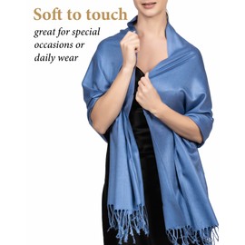 Achillea Large Soft Silky Pashmina Shawl Wrap Scarf in Solid Colors (Cornflower blue)