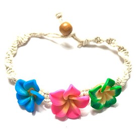 Shooting Star Accessories Frangipani Plumeria Flower Bracelet Macrame (Blue Pink Green)