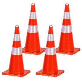 4 Pack Traffic Cones, 28 Inch Upgraded PVC Safety Cones with Reflective Collars Road Parking Cones Construction Cones for Parking Lot, Traffic Control, Driving Training