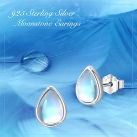 Water Drop Moonstone Earrings Natural Pure Birthstone Blue Eyes Teardrop Rainbow Moonstone Stud Earrings 925 Sterling Silver Hypoallergenic Earrings for Sensitive Ears