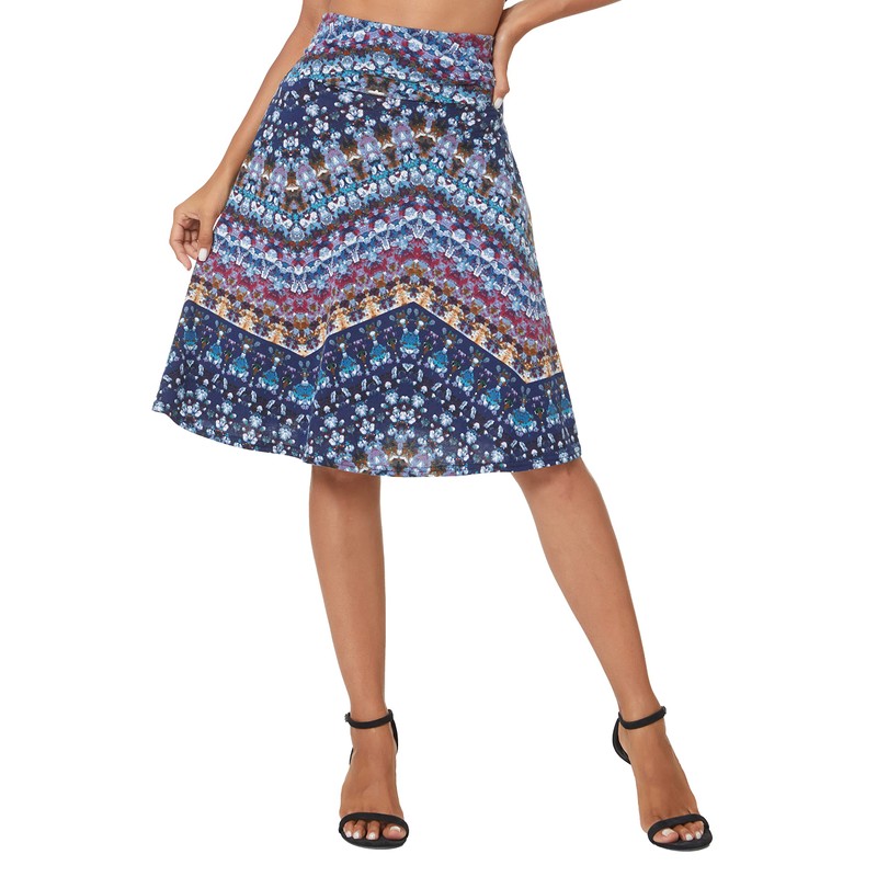 Urban Coco Women's Ruched High Waist Knee Length Jersey A-Line