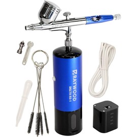 RAYWOOD Delta Airbrush Kit - Rechargeable Compressor, USB-C, Dual Action, 5 Cleaning Brushes, 0.3mm Nozzle, Compact for Models, Art & Crafts (Blue)