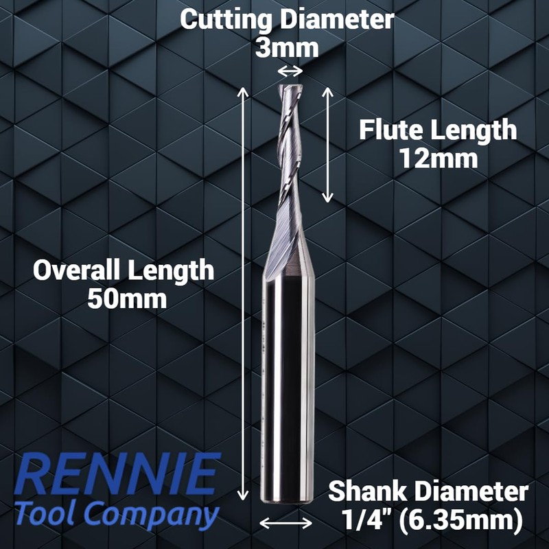 3mm x 12mm Flute x 1/4" Shank Solid Carbide Spiral