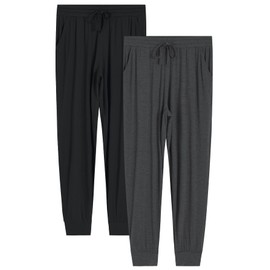 Latuza Women's Petite Pajama Pants Soft Bamboo Viscose Sleep Joggers, Black & Dark Gray (2 Pack), Medium Petite
