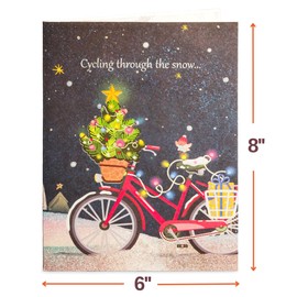 Paper Love Frndly, 3D Christmas Pop Up Card, Christmas Bike, Handcrafted 3D Greeting Cards, For Christmas or Holidays - 100% Recycled and Eco-Friendly, 8" x 6" Cover - with Removable Note Tag